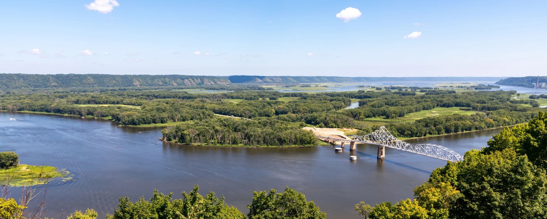 View overlooking floodplain forests along the Mississippi River.