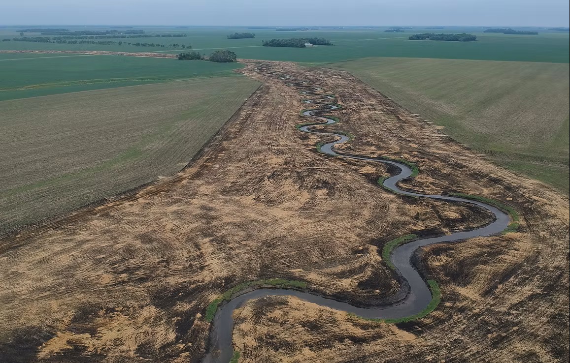 Aerial view of winding bends on Whiskey Creek.