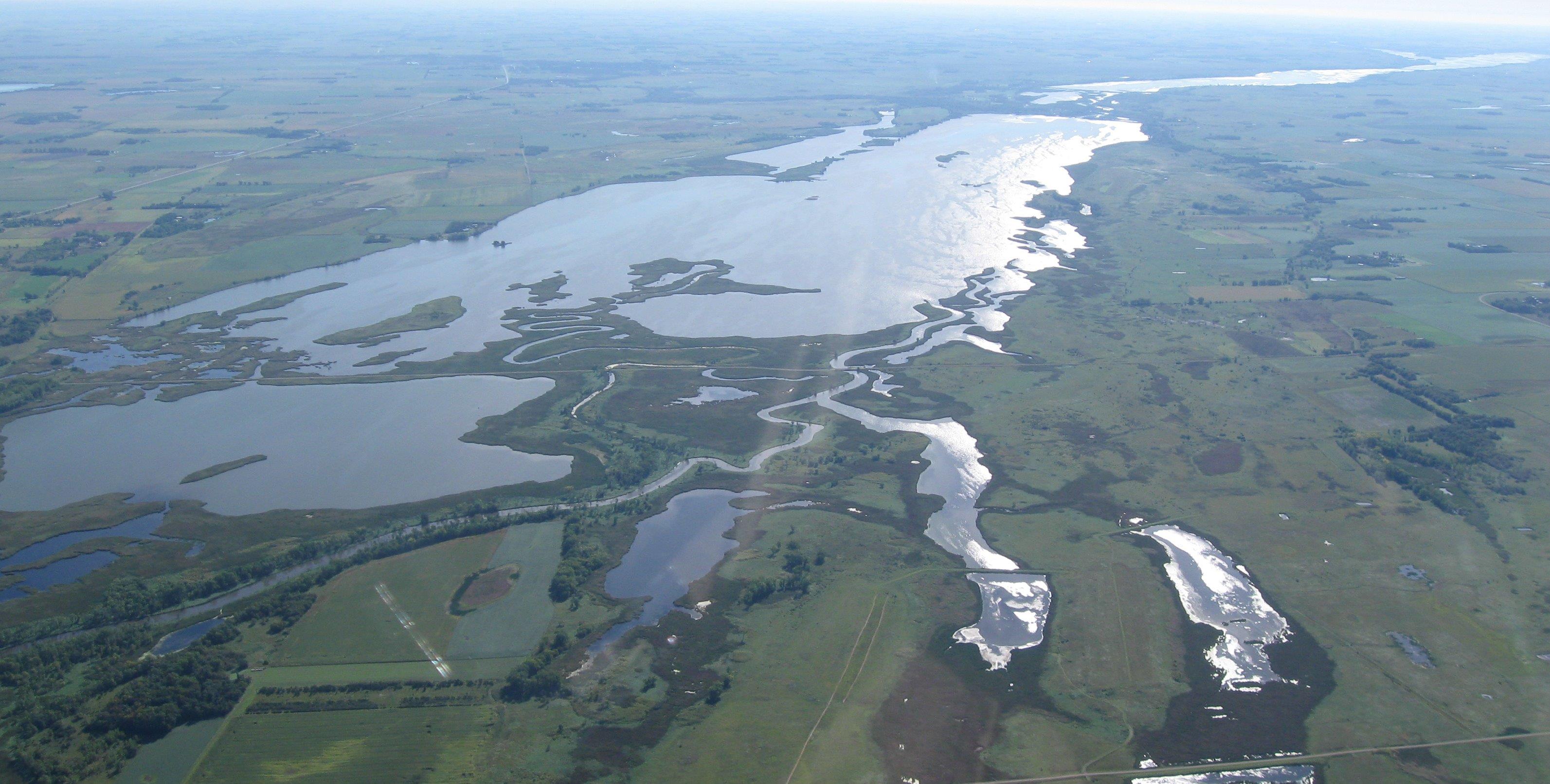 Aerial view of Marsh Lake at Lac Qui Parle WMA.
