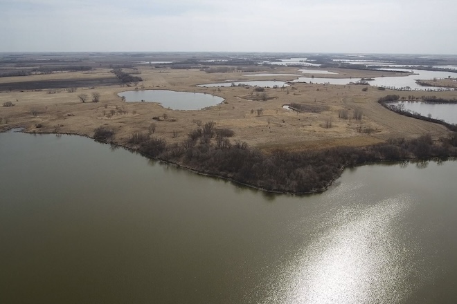 Aerial view of wetland and prairie habitat at Thielke Lake WMA.