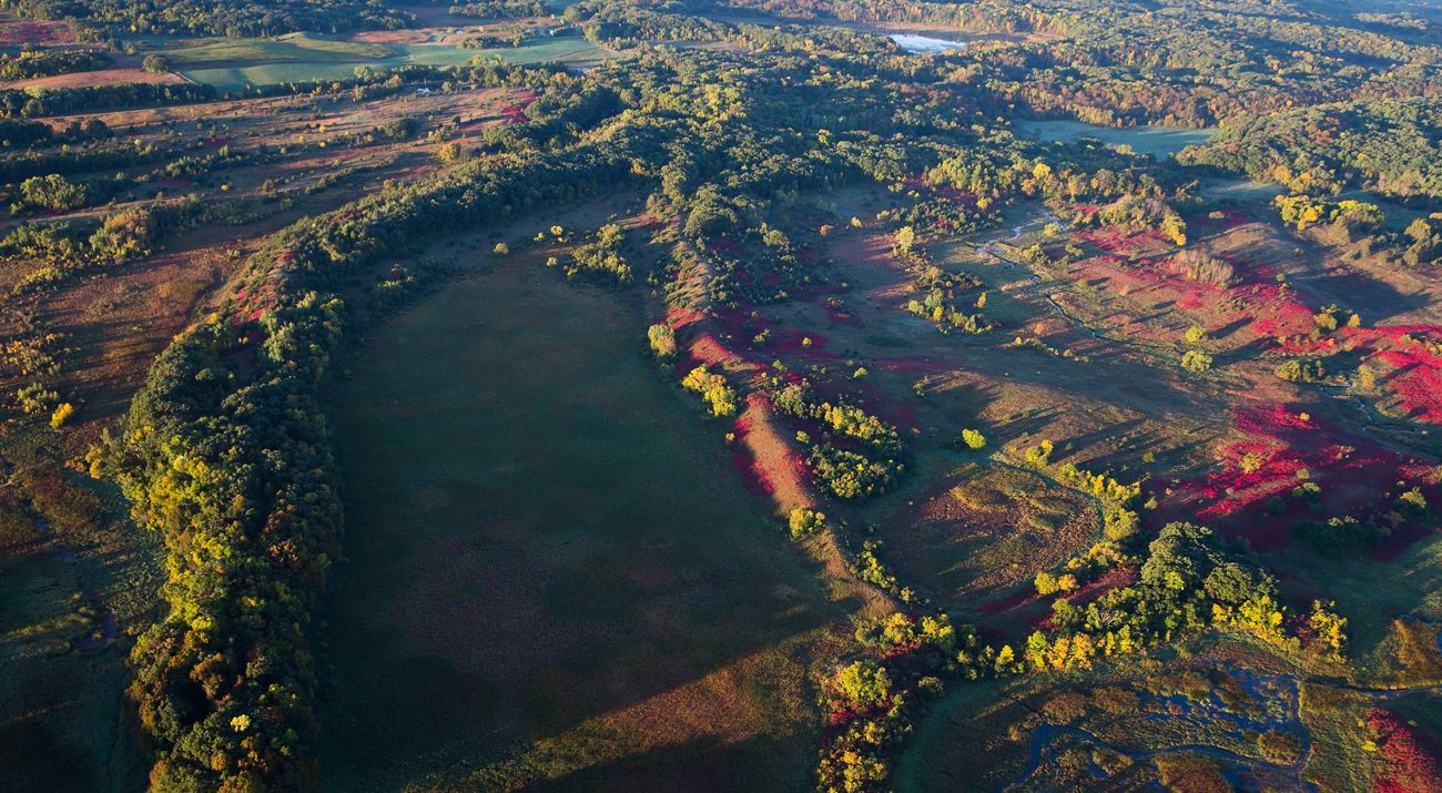 Aerial view of Lake Johanna Esker Preserve.