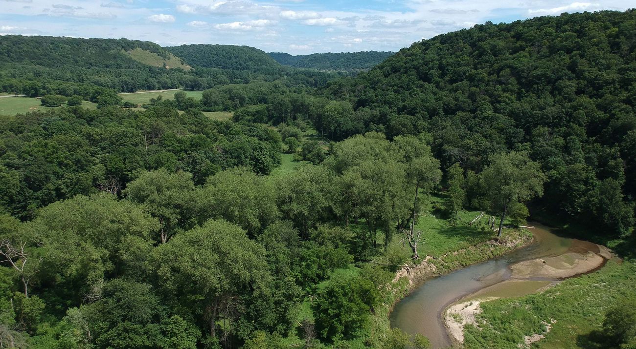 Aerial photo of Schueler WMA with forest and coldwater stream.