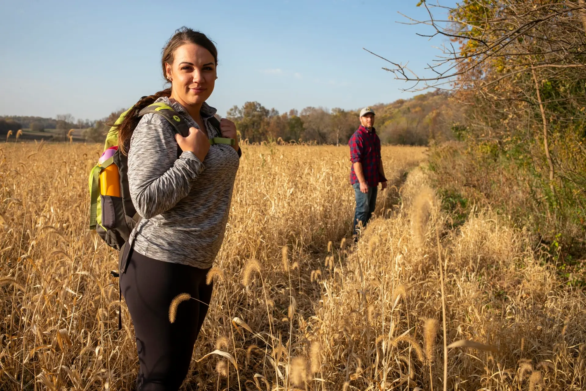 Visitors explore prairie grasslands at Gordon Yeager WMA.