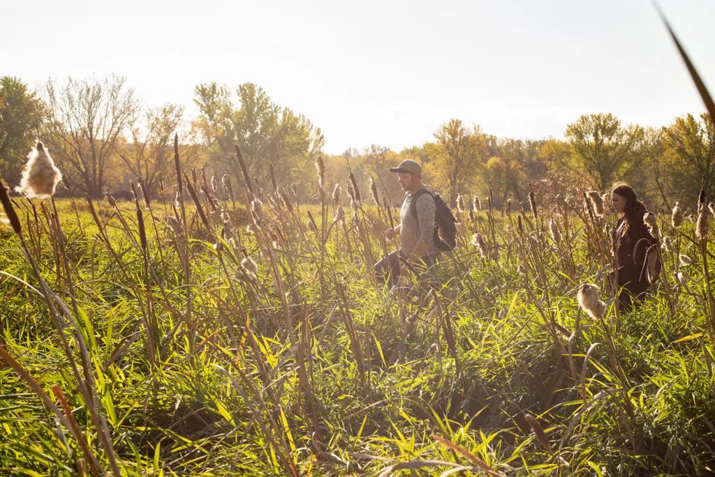 Visitors explore a wetland area within Cannon River Turtle Preserve SNA.